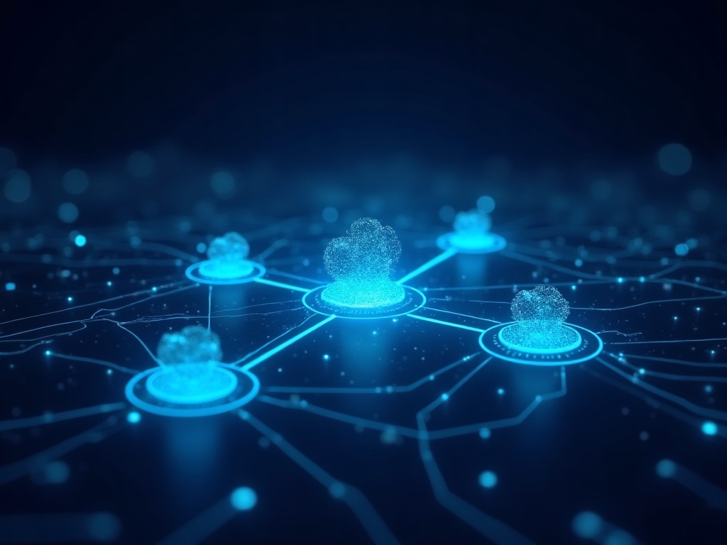 Cinque ecosistemi di piattaforme AI interconnessi da percorsi di luce blu — la guerra delle piattaforme agentiche