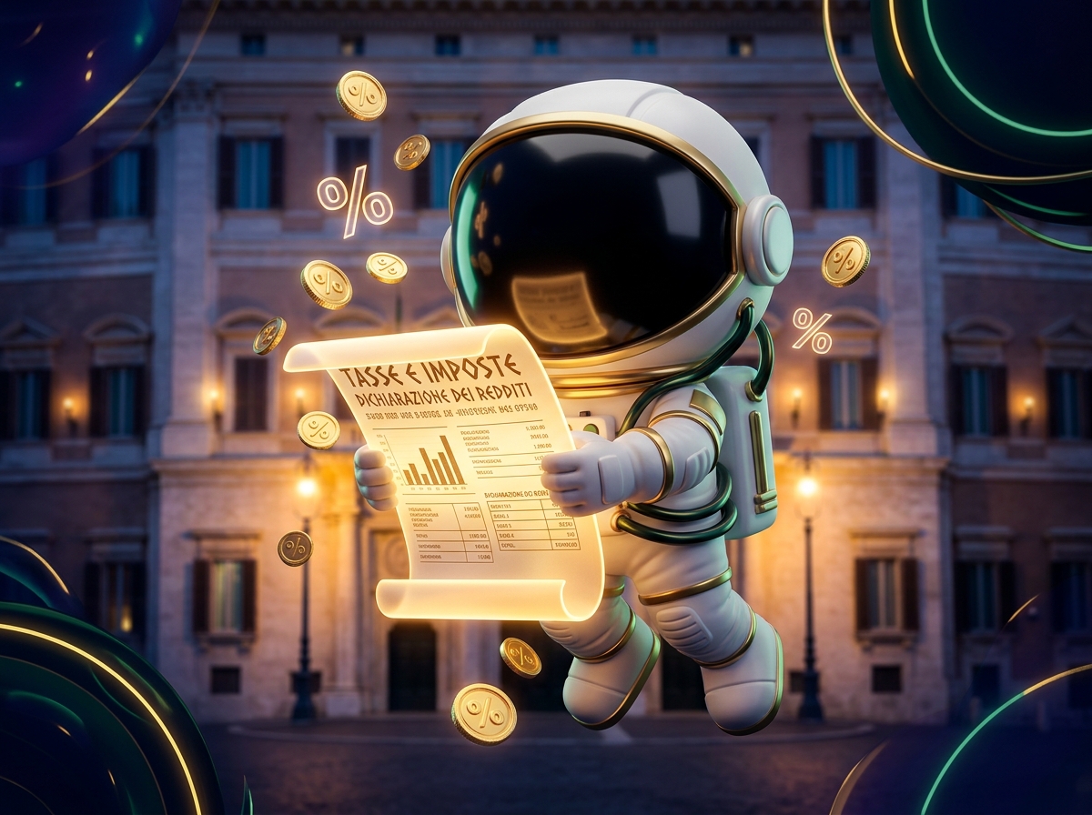Astronauta Funko Pop con documenti fiscali e monete d'oro