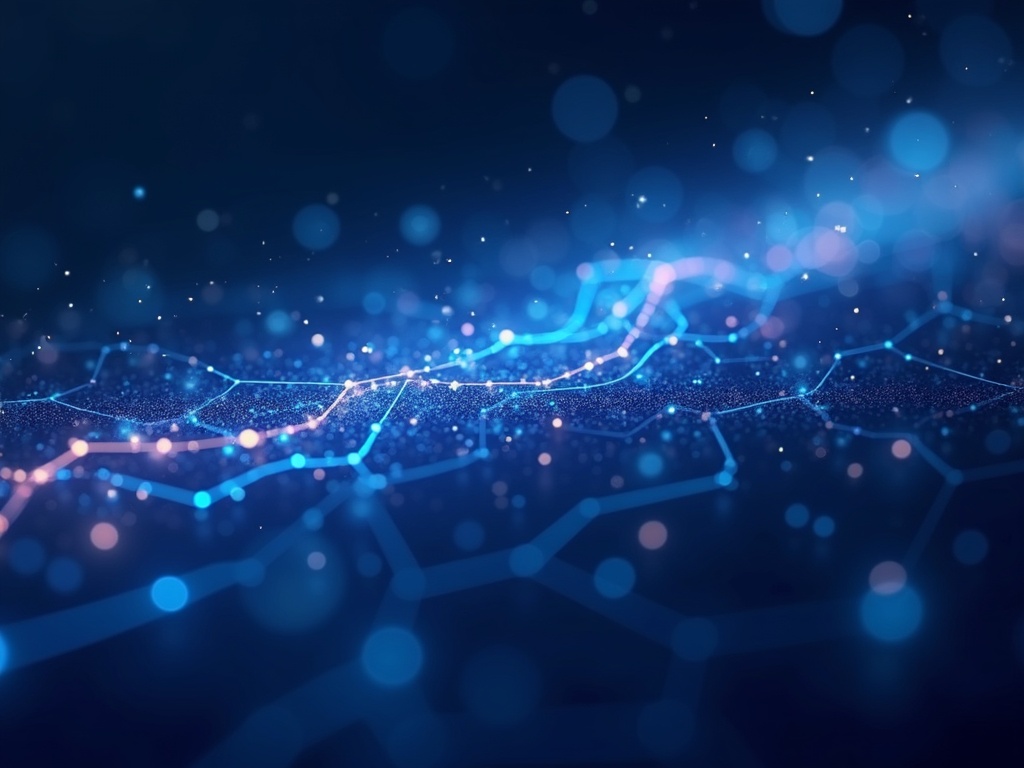 Visualizzazione editoriale di timeline AGI con flussi di conoscenza convergenti in spazio navale