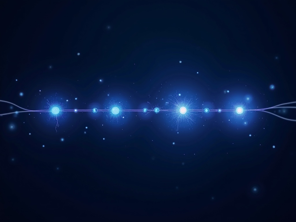 Illustrazione editoriale di una catena di nodi luminosi con un anello che si spezza, su sfondo navy con accento aurora — la Promptware Kill Chain