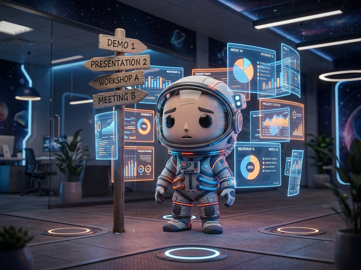 Astronauta Funko Pop intrappolato in un ciclo di demo AI