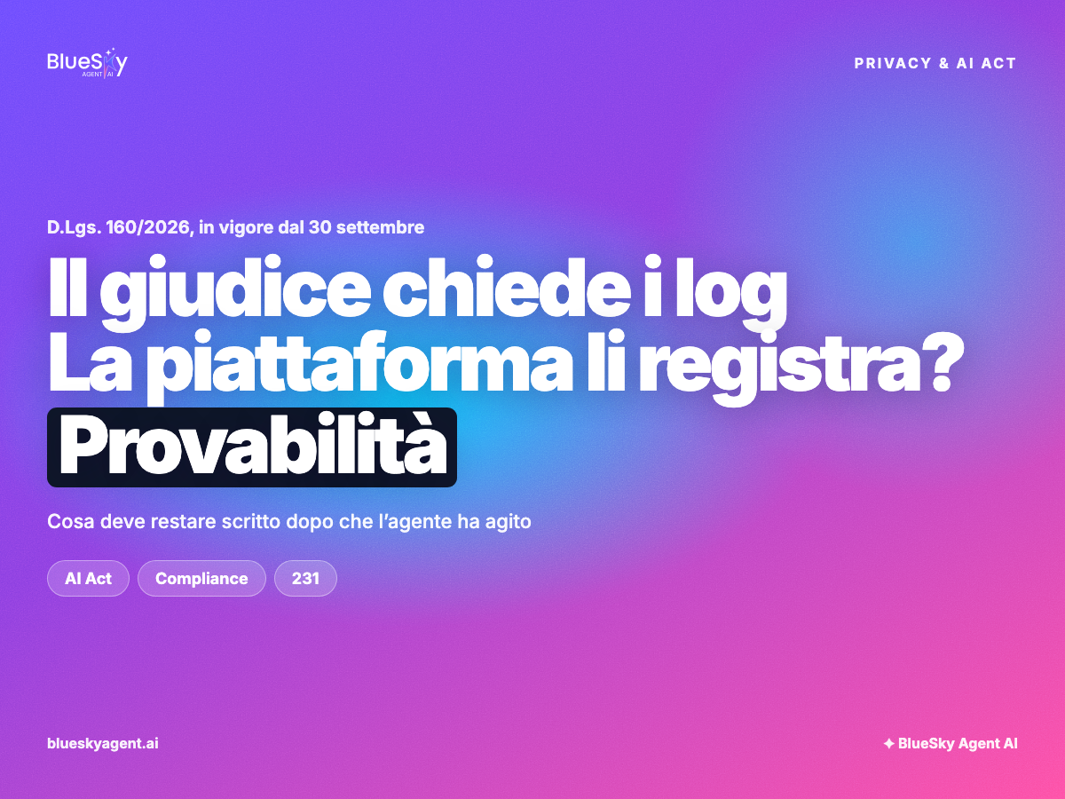 Il giudice chiede i log, la piattaforma li registra? Provabilità e D.Lgs. 160/2026