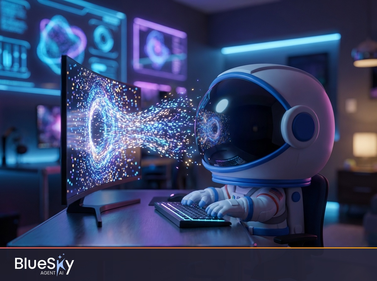 Astronauta chibi 3D Funko Pop al computer con flusso di dati viola - GPT-5.4 un milione di token